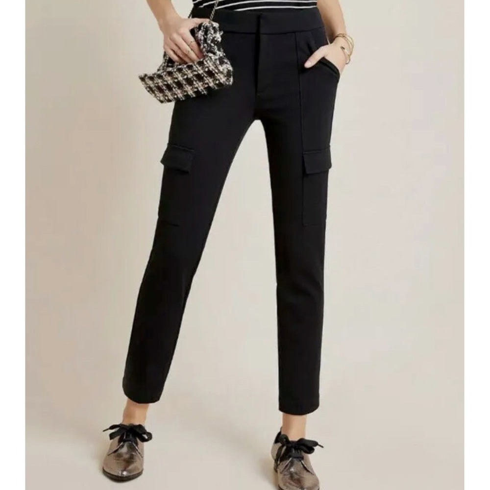 Anthropologie the essential SLIM Black Cargo Ankle Pants Womens Size 2 - Picture 2 of 16